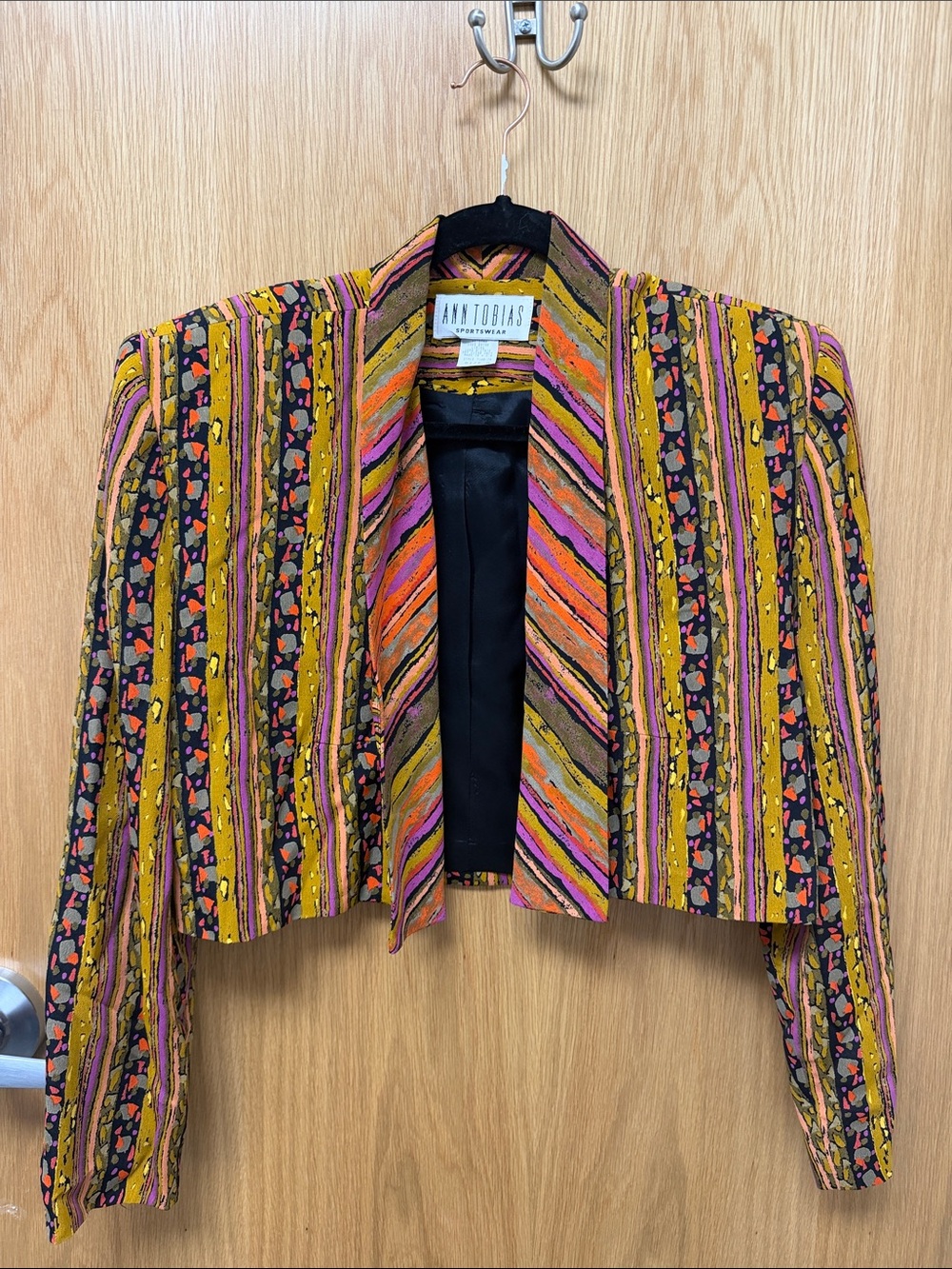 Vintage Ann Tobias Multicolor Cropped Striped Blazer - Orange & Pink Size 8